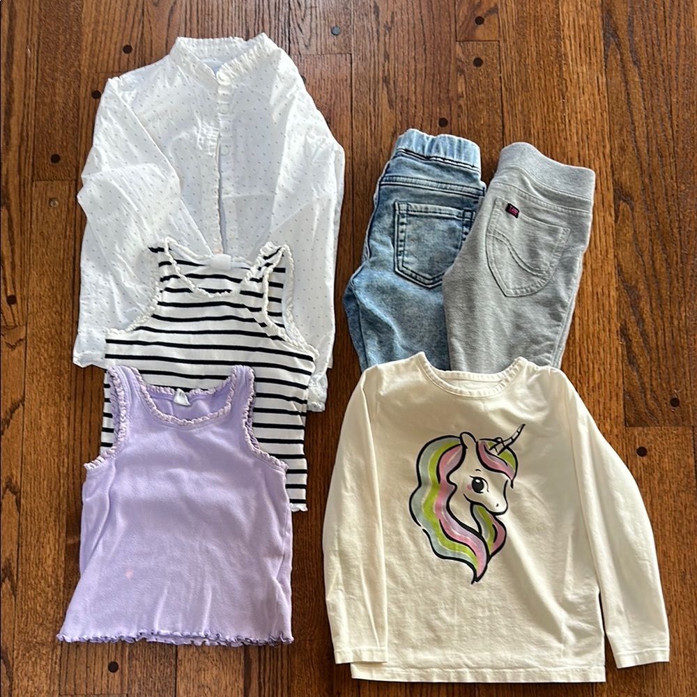 Unicorn Print Kids Long Sleeve Shirt - White bundle 5-6t